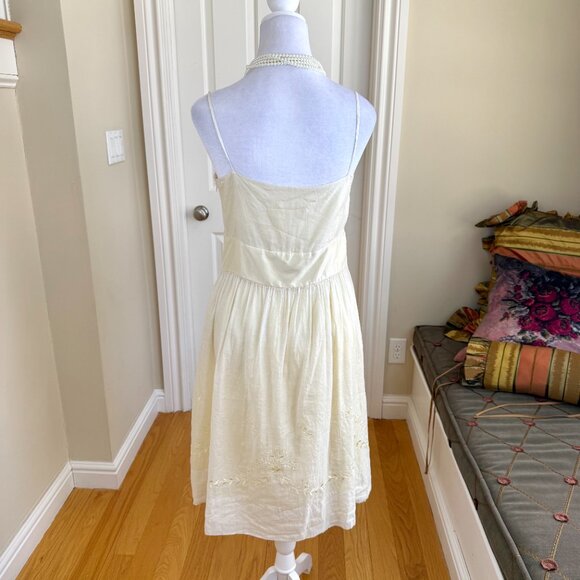 Ann Taylor Dress Light Yellow Embroidered Silk Cotton (8) - Picture 4 of 10